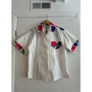 Play Alegre VINTAGE 90s Handpainted 100% cotton button down short sleeve shirt S